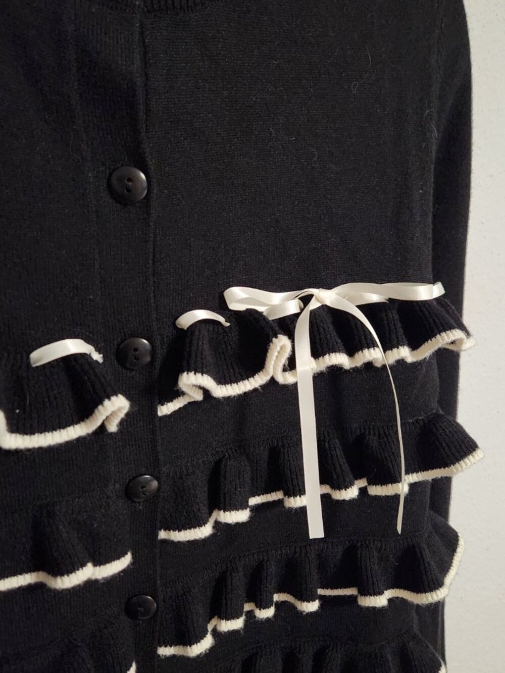 Anthropologie Lisa Says Gah | Black Ruffle Bow Coquette Sweet Sweater Cardigan - Picture 3 of 6